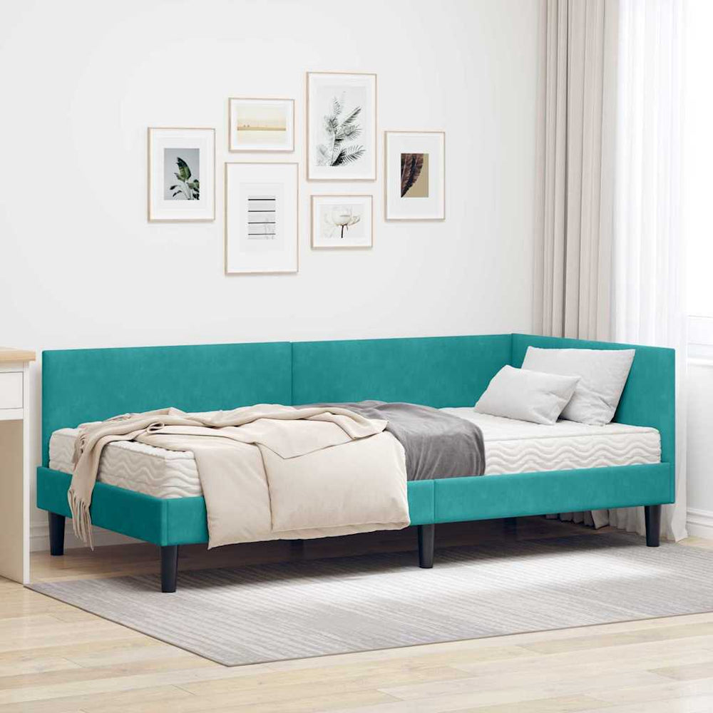 Türkis Samt Eckbett mit Matratze