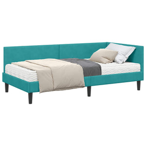Türkis Samt Eckbett mit Matratze