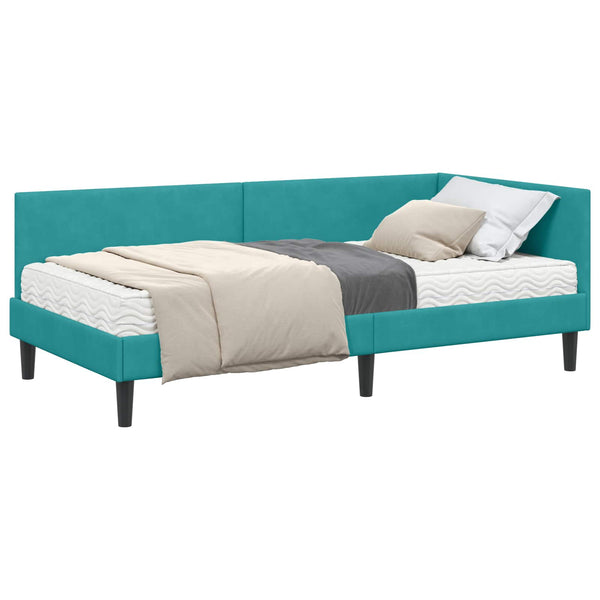 Türkis Samt Eckbett mit Matratze