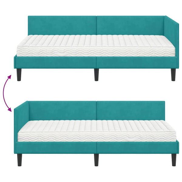 Türkis Samt Eckbett mit Matratze