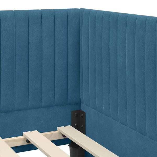 Blaues Samt Eckbett mit Matratze