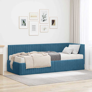 Blaues Samt Eckbett mit Matratze