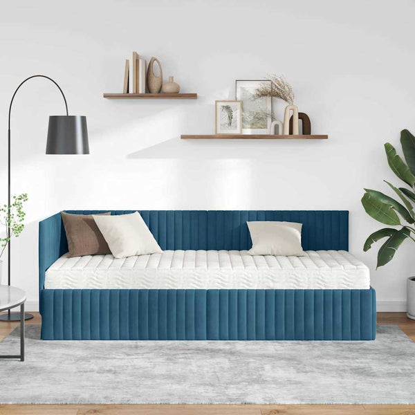 Blaues Samt Eckbett mit Matratze