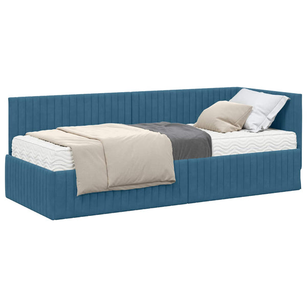Blaues Samt Eckbett mit Matratze