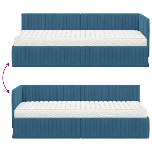 Blaues Samt Eckbett mit Matratze