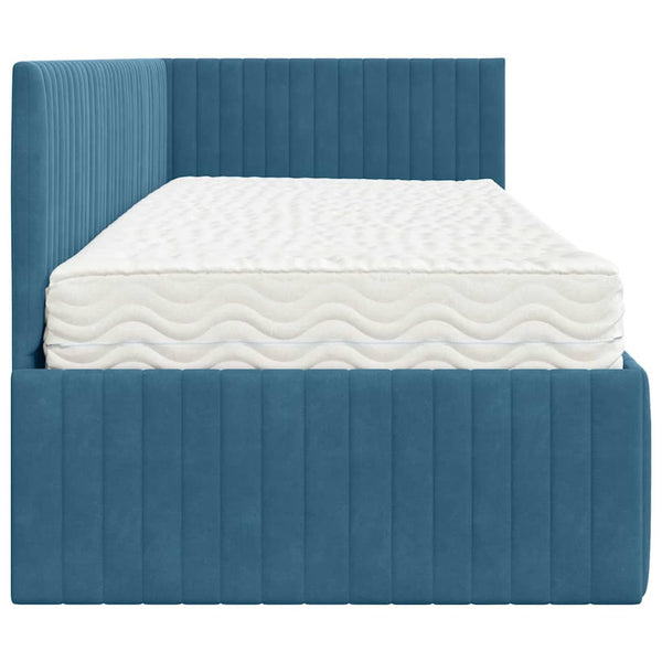 Blaues Samt Eckbett mit Matratze