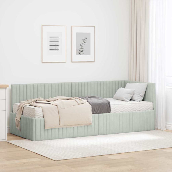 Eckbett mit Matratze Hellgrau Samt