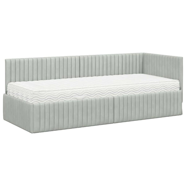 Eckbett mit Matratze Hellgrau Samt