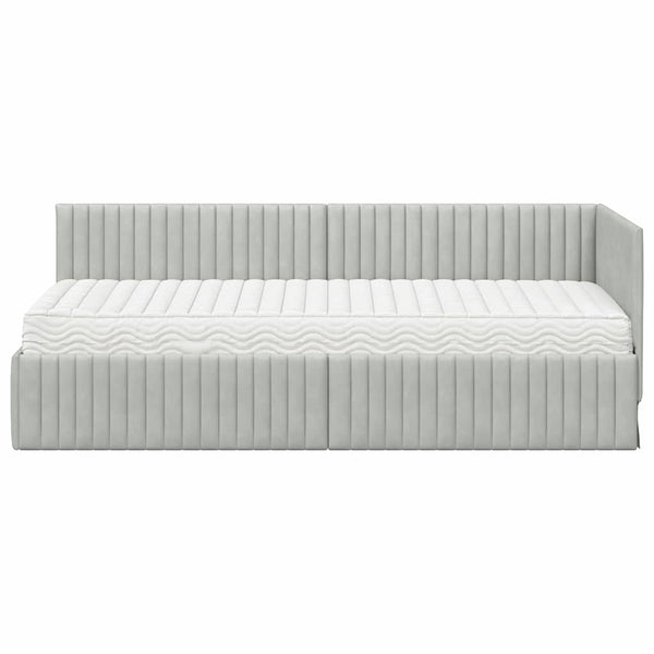 Eckbett mit Matratze Hellgrau Samt