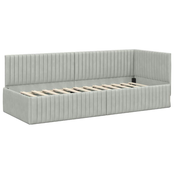 Eckbett mit Matratze Hellgrau Samt