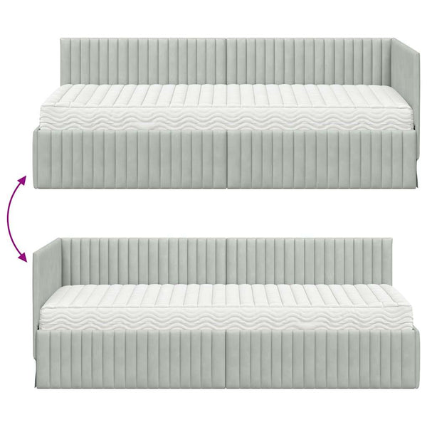 Eckbett mit Matratze Hellgrau Samt