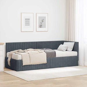Eckbett mit Matratze Grau Samt