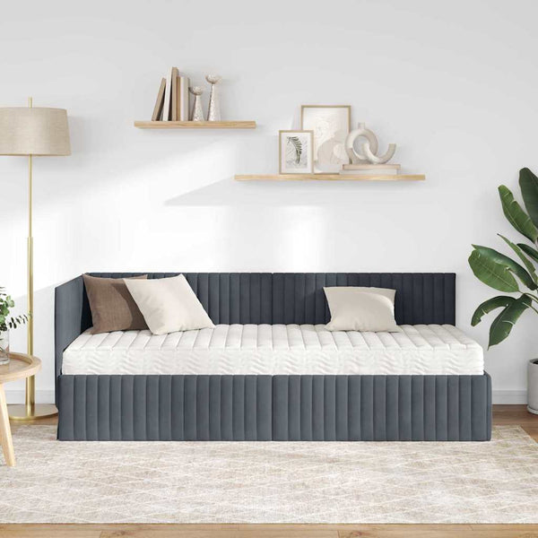 Eckbett mit Matratze Grau Samt