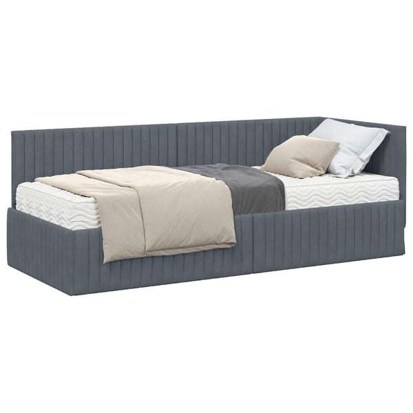 Eckbett mit Matratze Grau Samt