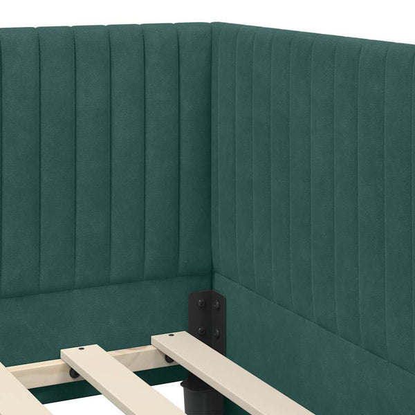Grünes Samt Eckbett mit Matratze und Kopfteil