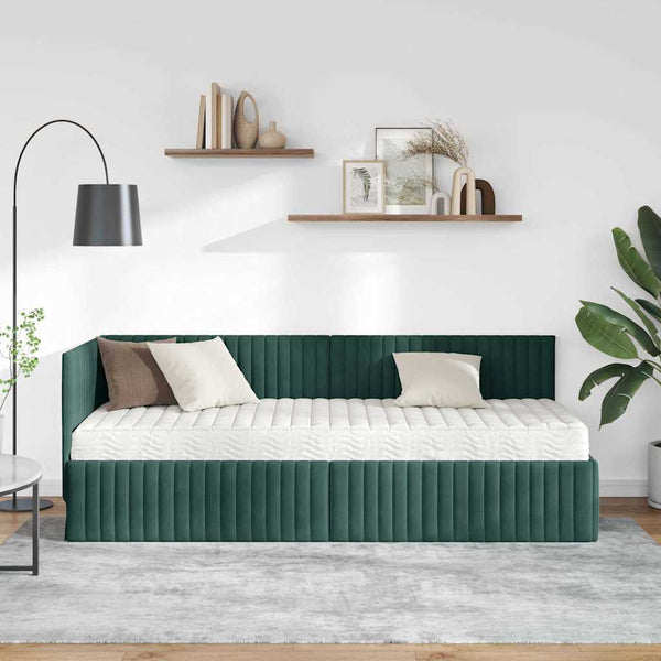 Grünes Samt Eckbett mit Matratze und Kopfteil