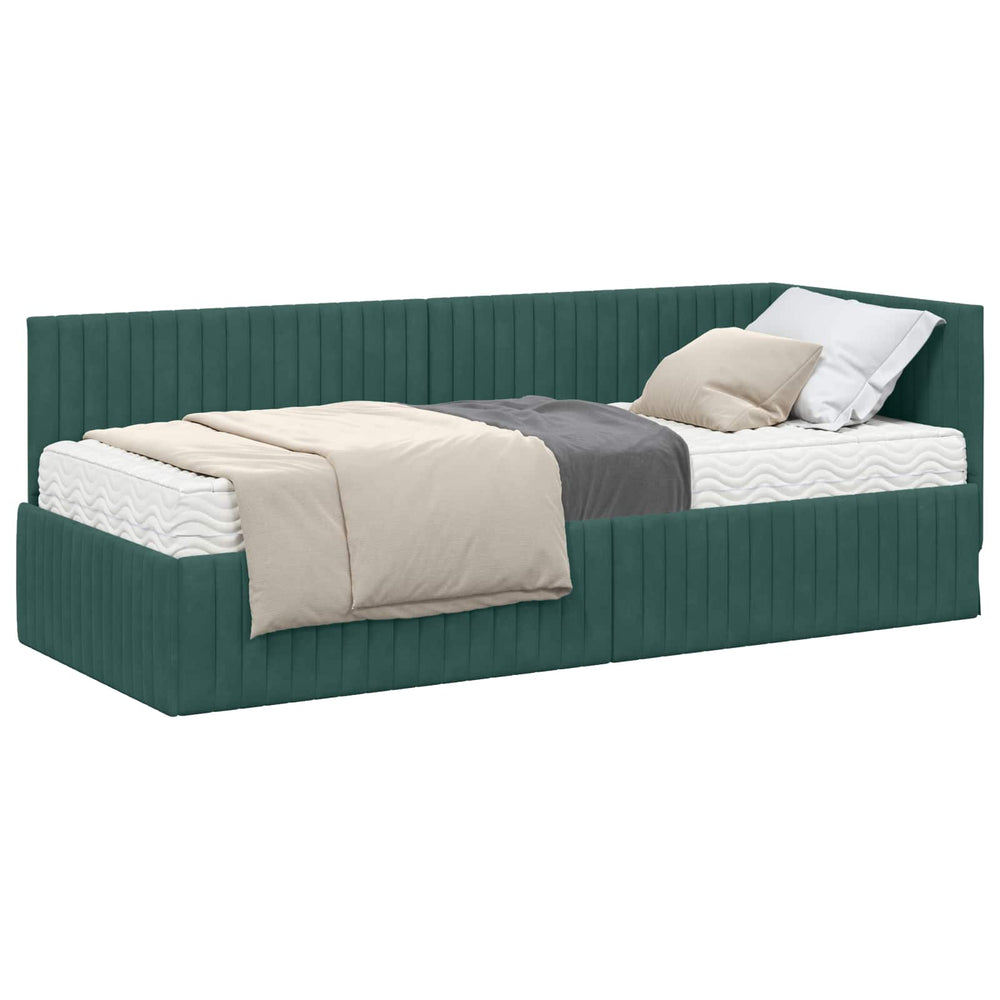 Grünes Samt Eckbett mit Matratze und Kopfteil