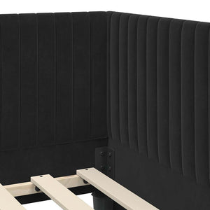 Eckbett mit Matratze & Kopfteil Schwarz Samt