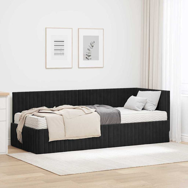 Eckbett mit Matratze & Kopfteil Schwarz Samt