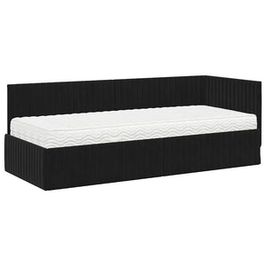 Eckbett mit Matratze & Kopfteil Schwarz Samt