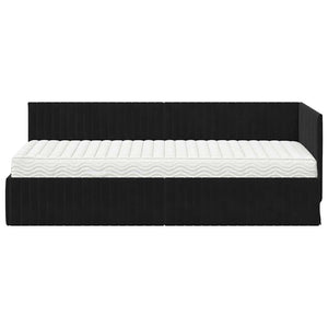 Eckbett mit Matratze & Kopfteil Schwarz Samt