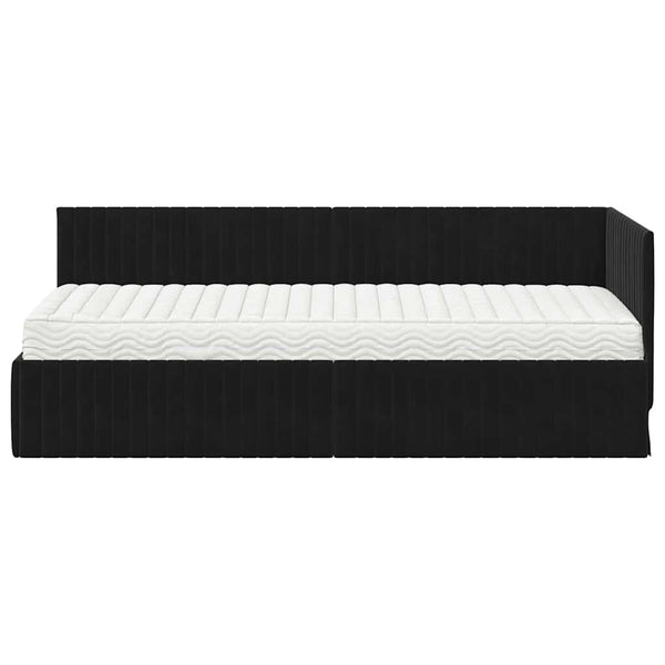 Eckbett mit Matratze & Kopfteil Schwarz Samt