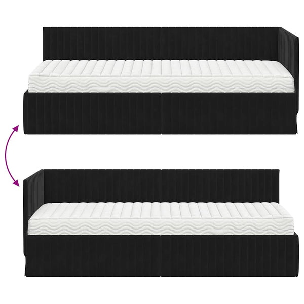 Eckbett mit Matratze & Kopfteil Schwarz Samt
