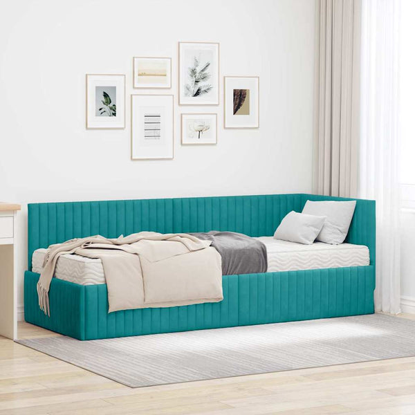 Türkis Samt Eckbett mit Matratze