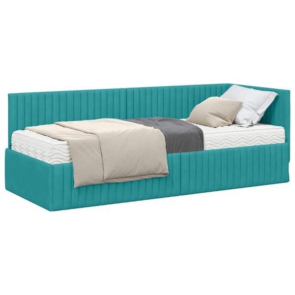 Türkis Samt Eckbett mit Matratze