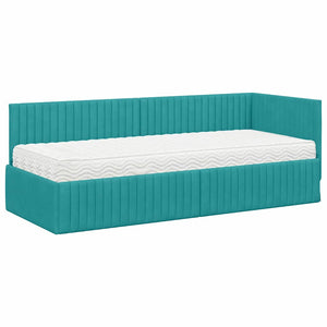 Türkis Samt Eckbett mit Matratze
