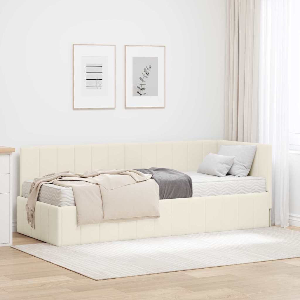 Eckbett mit Matratze Creme Samt