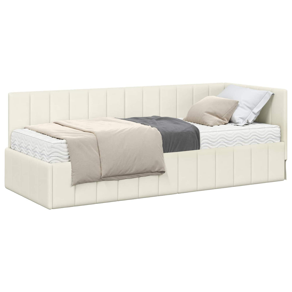 Eckbett mit Matratze Creme Samt