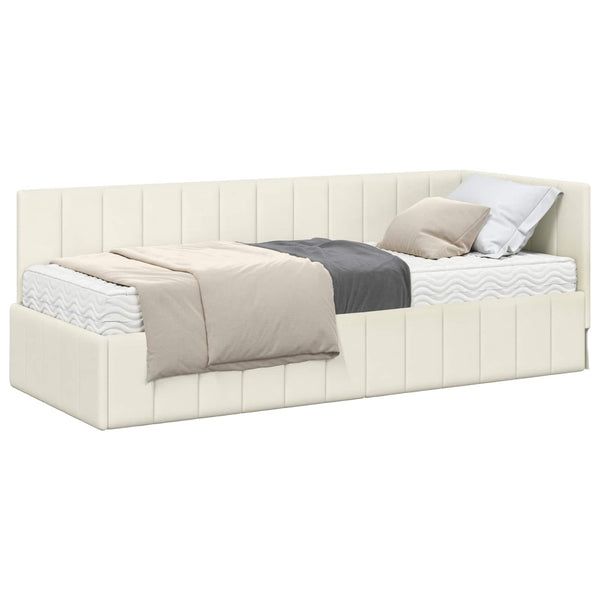 Eckbett mit Matratze Creme Samt