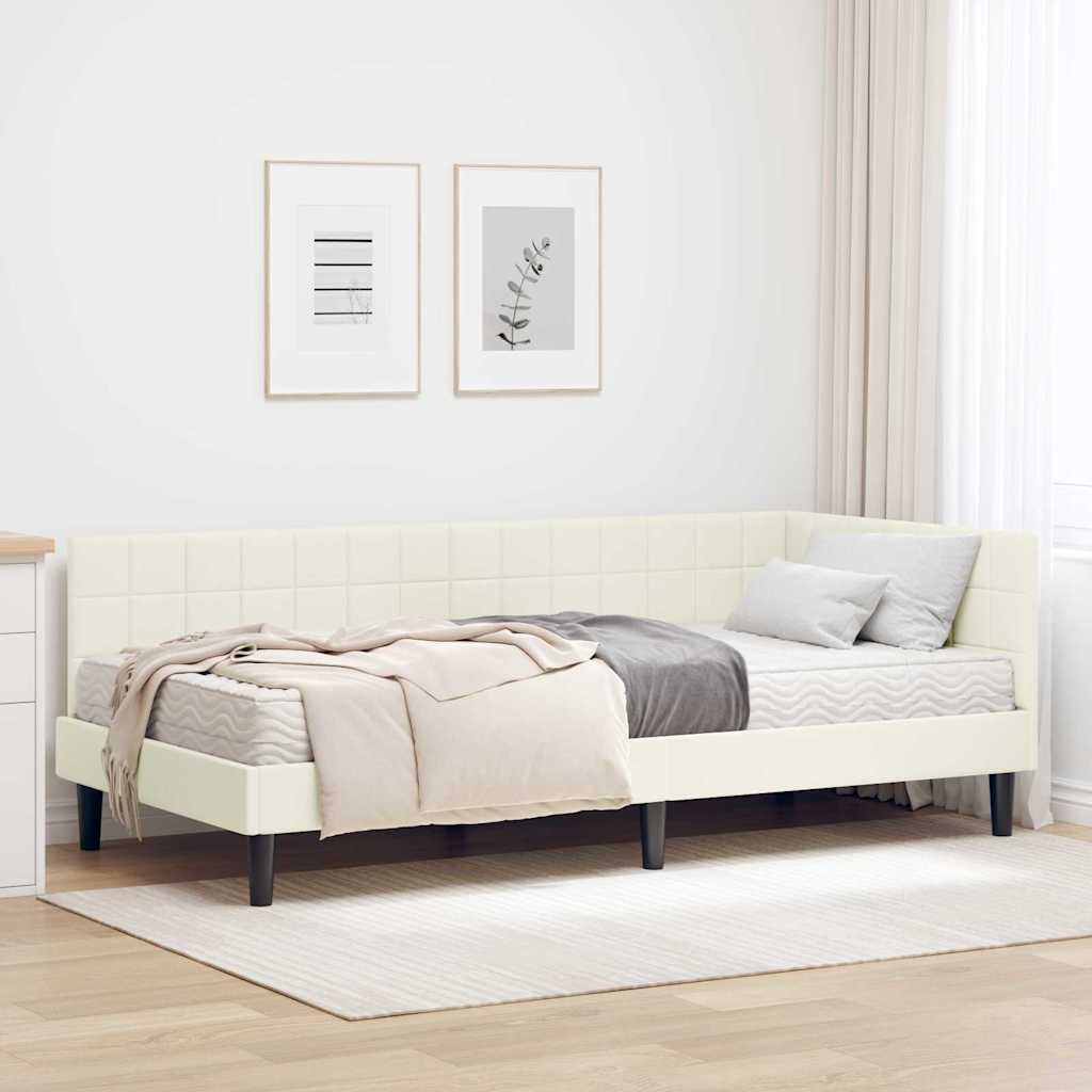 Eckbett mit Matratze Creme Samt 90x190 cm