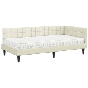 Eckbett mit Matratze Creme Samt 90x190 cm