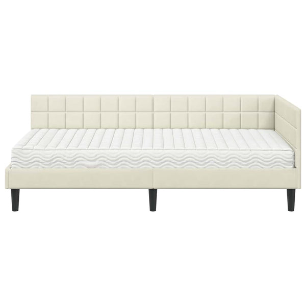 Eckbett mit Matratze Creme Samt 90x190 cm