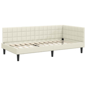 Eckbett mit Matratze Creme Samt 90x190 cm