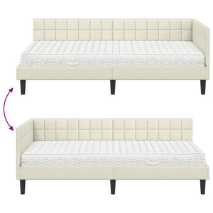 Eckbett mit Matratze Creme Samt 90x190 cm