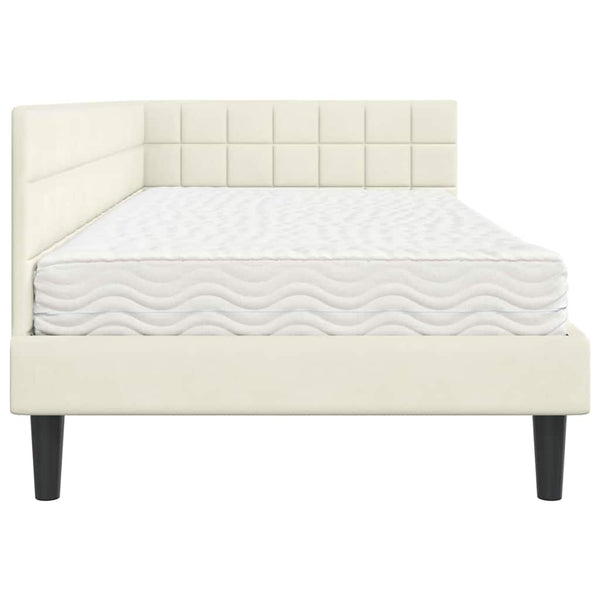 Eckbett mit Matratze Creme Samt 90x190 cm