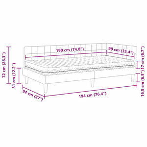 Eckbett mit Matratze Creme Samt 90x190 cm