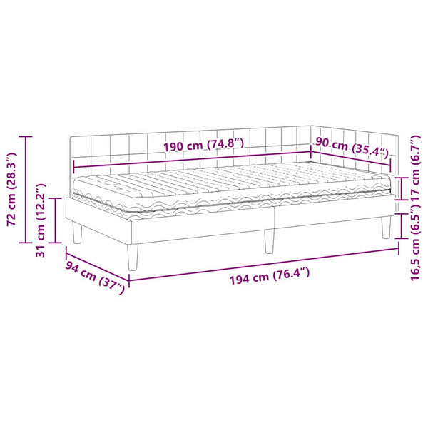 Eckbett mit Matratze Creme Samt 90x190 cm