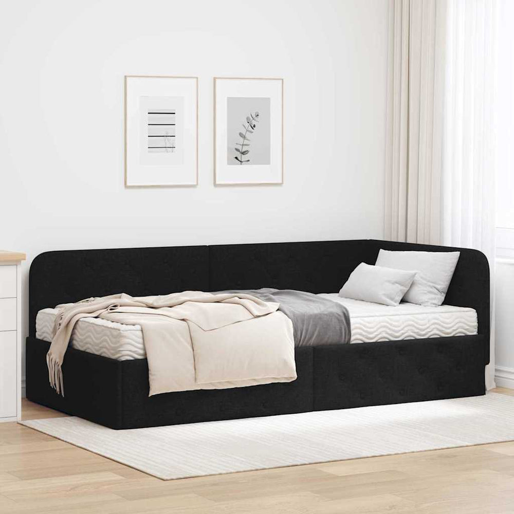 Schwarzes Eckbettgestell Stoff 90x190 cm