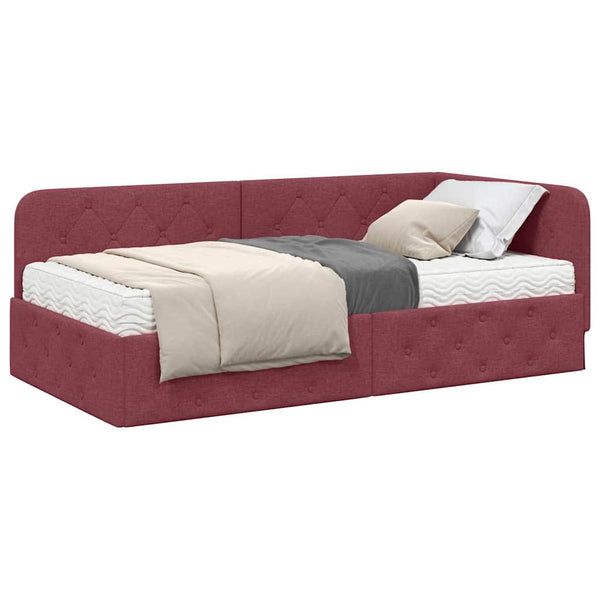 Eckbettgestell Weinrot Stoff 90x190 cm