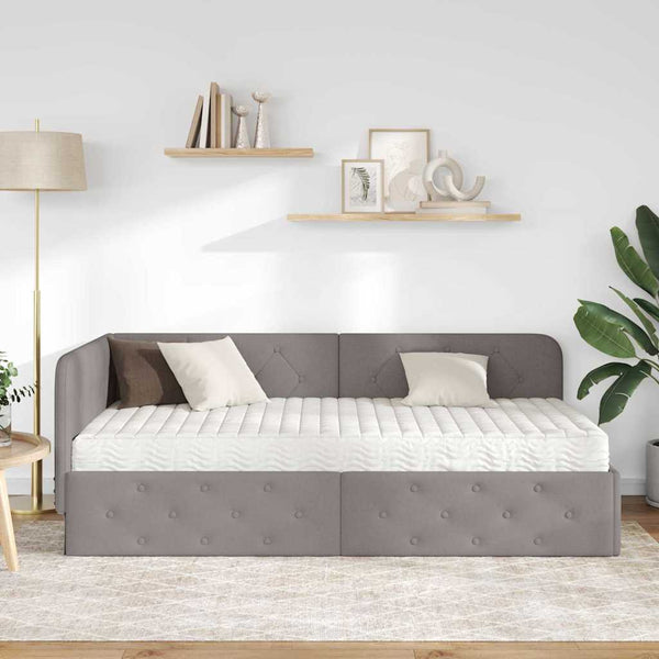 Eckbettgestell Taupe Stoff 90x190 cm