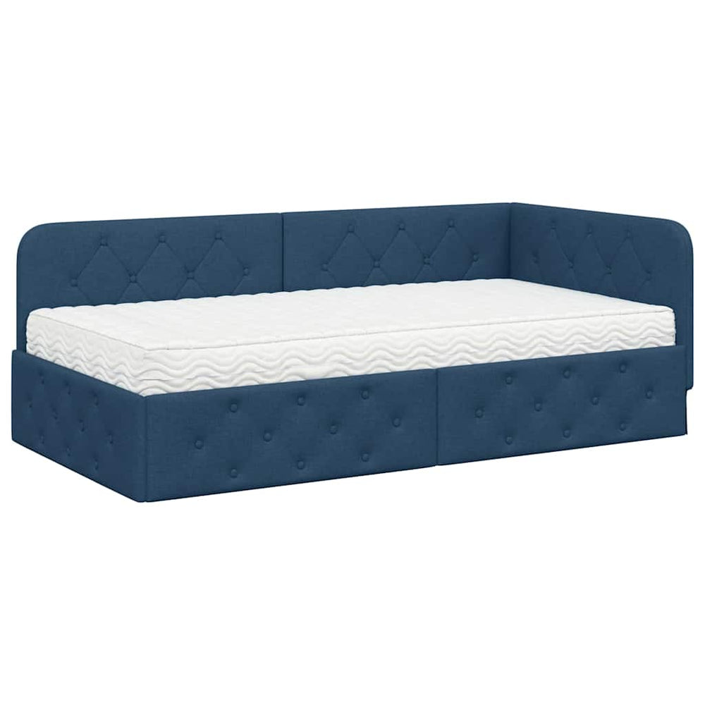 Eckbettgestell Blau 90x190 cm mit Matratze