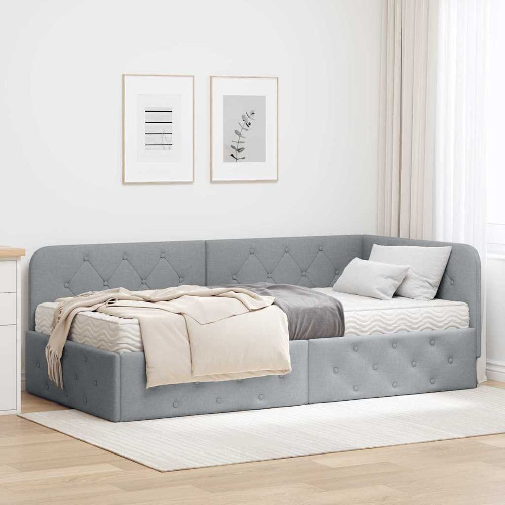 Eckbettgestell Hellgrau 90x200 cm Stoff