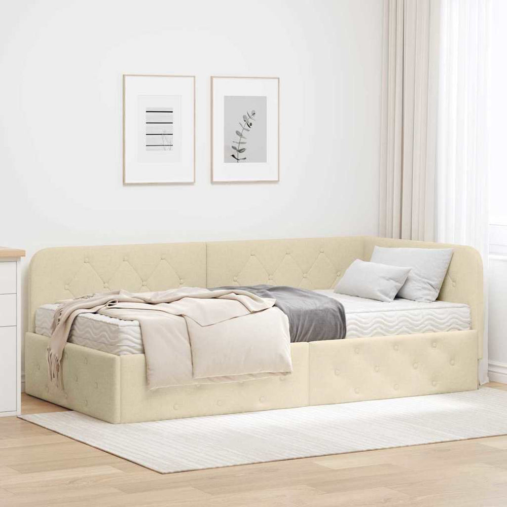 Eckbettgestell Creme Stoff 100x200 cm