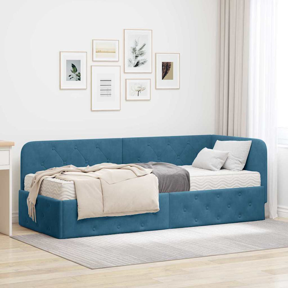 Blaues Eckbettgestell Samt 80x200 cm