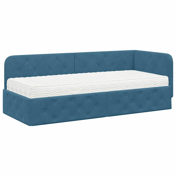 Blaues Eckbettgestell Samt 80x200 cm