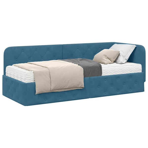 Blaues Eckbettgestell Samt 80x200 cm